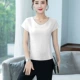 Vải lanh cotton T-shirt của phụ nữ eo cao lỏng lẻo phần mỏng mỏng từ bi vải lanh ngắn tay phụ nữ lanh ngắn mùa hè hàng đầu phụ nữ - Áo phông