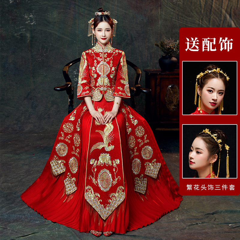 xiuhe clothing 2020 new bride dragon and phoenix gown wedding toast clothing chinese dress pregnant women show kimono women embroidered clothing
