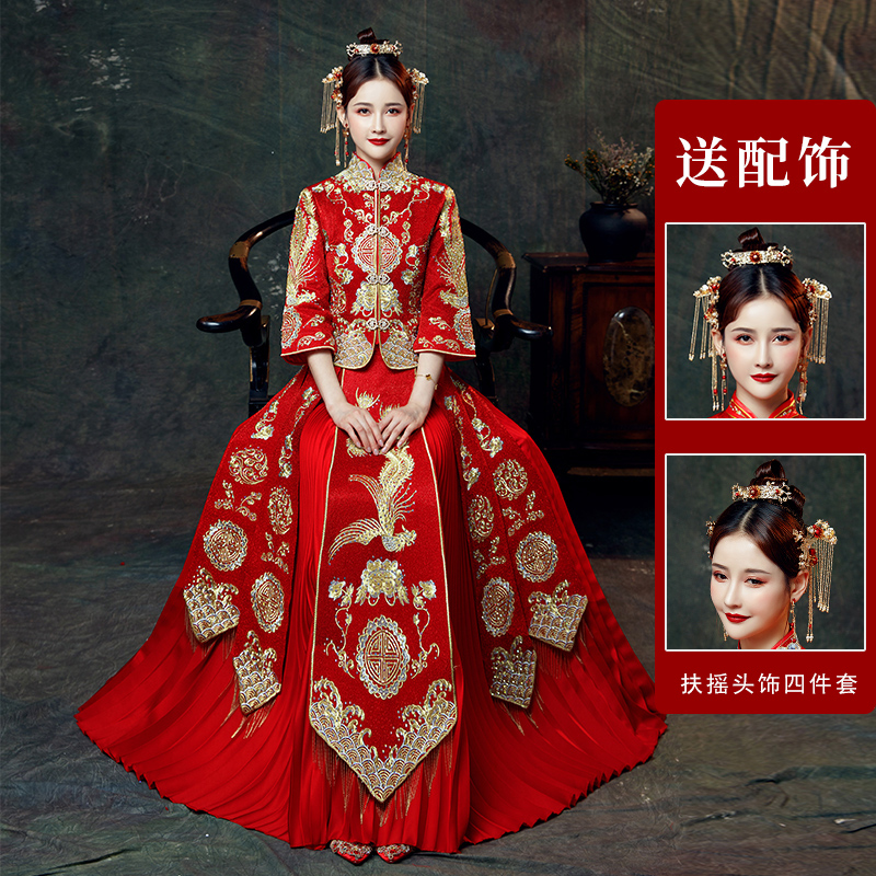 xiuhe clothing 2020 new bride dragon and phoenix gown wedding toast clothing chinese dress pregnant women show kimono women embroidered clothing