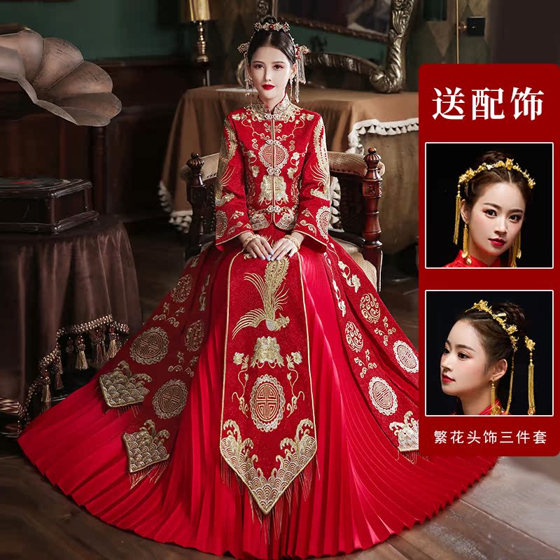 xiuhe clothing 2020 new bride dragon and phoenix gown wedding toast clothing chinese dress pregnant women show kimono women embroidered clothing
