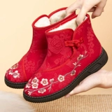 2023 Старая Пекинская тканевая обувь, женская хлопчатобумажная обувь, женские бархатные утолщенные бабушкины хлопчатобумажные туфли с вышивкой, нескользящие хлопковые сапоги для матери среднего и пожилого возраста