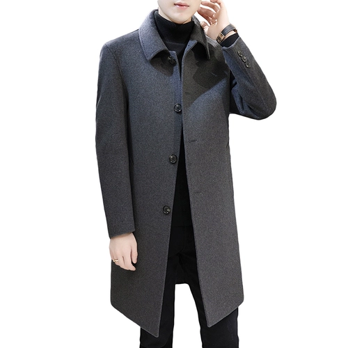 Мужское длинное зимнее двусторонное шерстяное пальто для мальчиков, кашемировая куртка для отдыха, в корейском стиле, увеличенная толщина