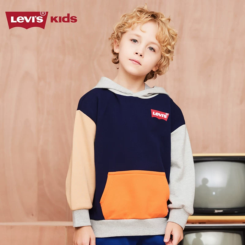 Детский осенний вязаный худи от Levi's для мальчиков с круглым воротником, базовый хлопковый лонгслив, детская одежда, коллекция 2021