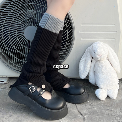 taobao agent Black -gray stitching warm pile of socks autumn and winter hot girl versatile calf