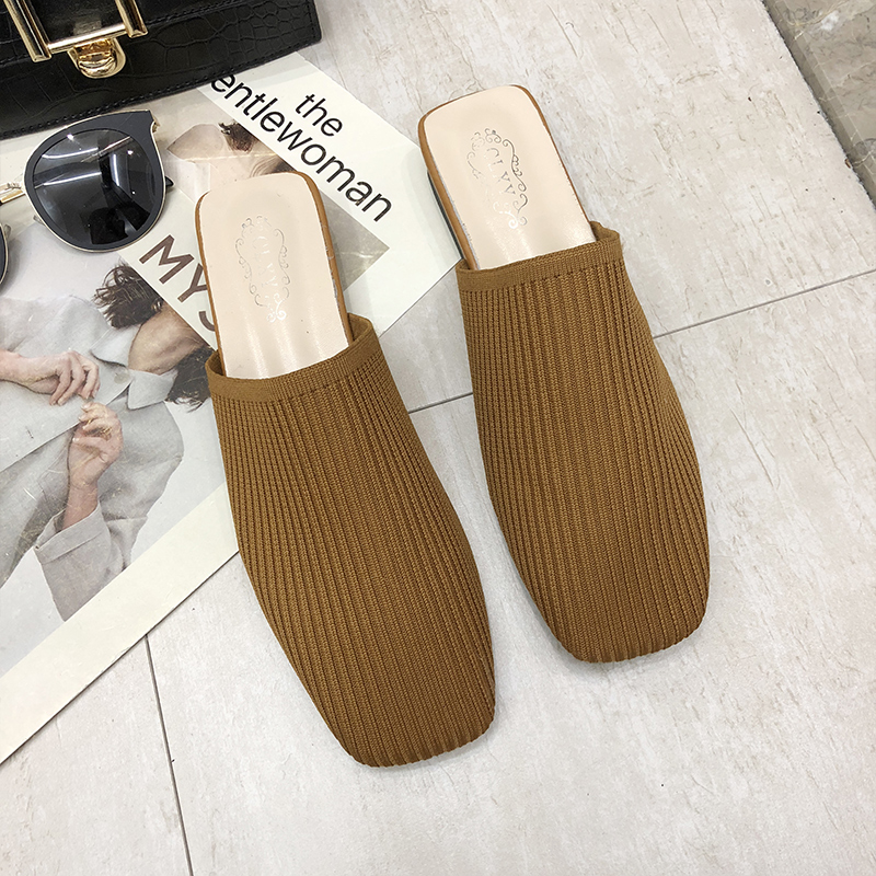 Flying woven stretch thin and thin slippers women 2019 spring new Korean wild Baotou sandals and slippers fashion wear half drag