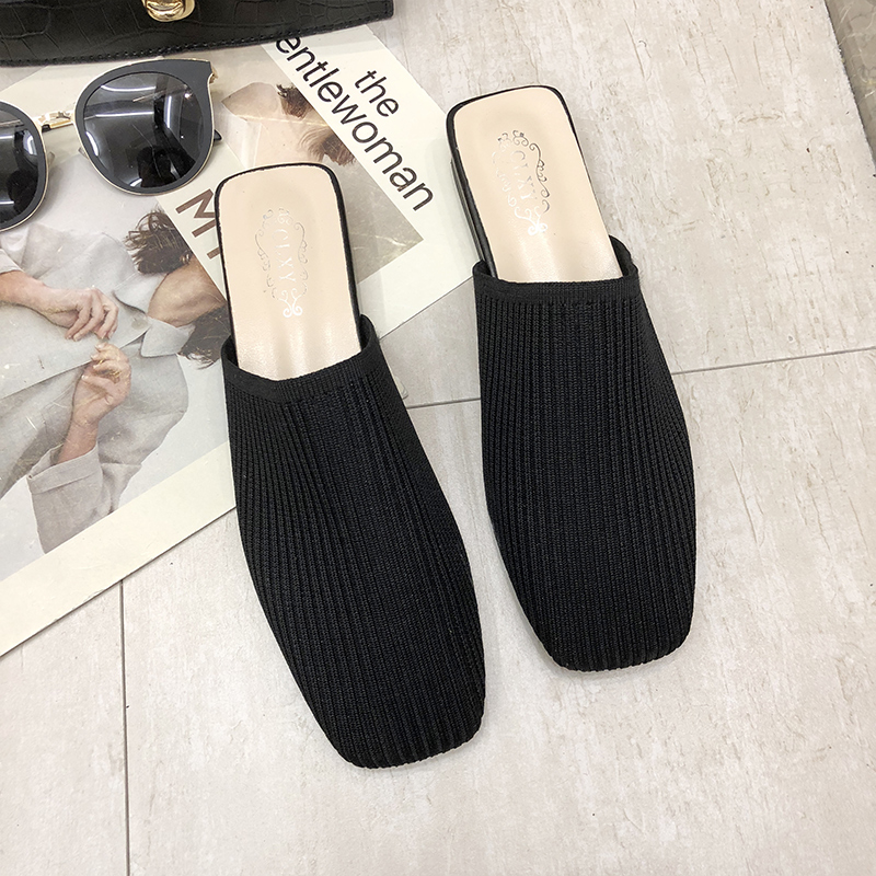 Flying woven stretch thin and thin slippers women 2019 spring new Korean wild Baotou sandals and slippers fashion wear half drag