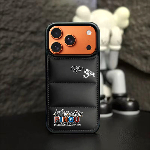 Pingu Quilted Puffer Black Orange Camera Penguin iPhone Case
