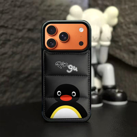 Pingu Quilted Puffer Black Orange Camera Penguin iPhone Case