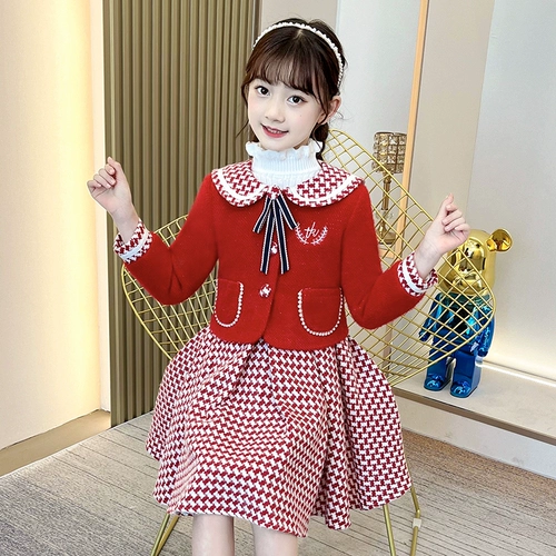 Пуховик, комплект, детское демисезонное зимнее платье, юбка, коллекция 2022, в западном стиле, детская одежда, в стиле Шанель