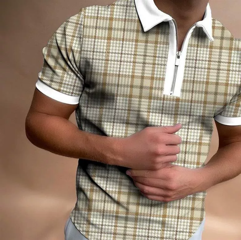 [Новая модная POLO-рубашка с молнией в клетку T-shirt]