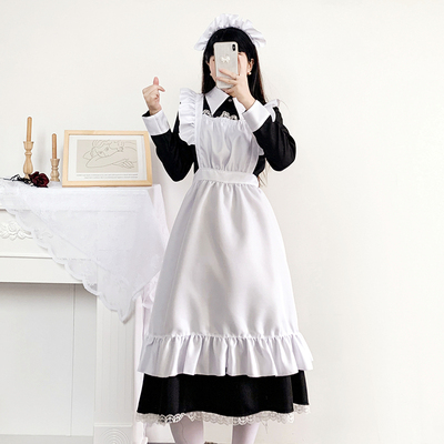 taobao agent Japanese cute black and white soft long skirt, cosplay, Lolita style