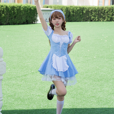 taobao agent Cute Meng Mao's maid grid skirt, Japanese soft sister brother, Loli Girl Girls Installed two -dimensional cos performance suit