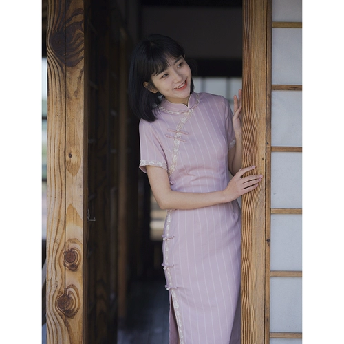 Элегантное розовое летнее ципао, городской стиль, коллекция 2022