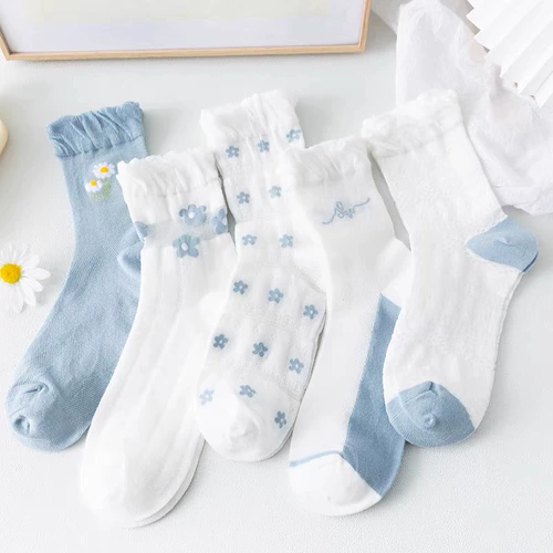 Синие летние тонкие носки в форме цветка, широкая цветовая палитра