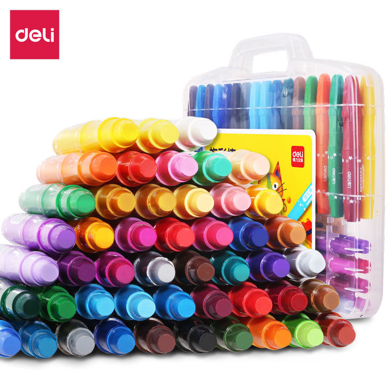 Deli Stationery 48-color washable rotating oil pastel rotating color stick crayons safe student children's painting water-soluble large-capacity graffiti coloring pen dazzling rotating oil pastel