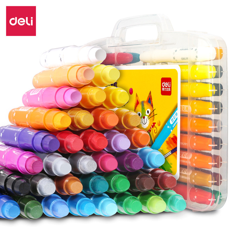 Deli Stationery 48-color washable rotating oil pastel rotating color stick crayons safe student children's painting water-soluble large-capacity graffiti coloring pen dazzling rotating oil pastel