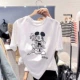 Mickey T-shirt nữ ngắn tay thủy triều lưới màu đỏ Dongdaemun mới Hàn Quốc cá tính hàng đầu Sinh viên phong cách phương Tây Quần áo nữ phong cách Hồng Kông - Áo phông