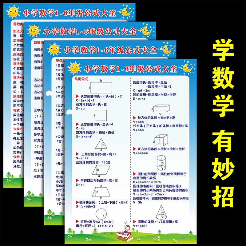 小学数学公式大全墙贴挂图小学生图形面积知识三四年级单位换算表