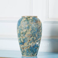 Средняя голубая грубая керамическая бутылка