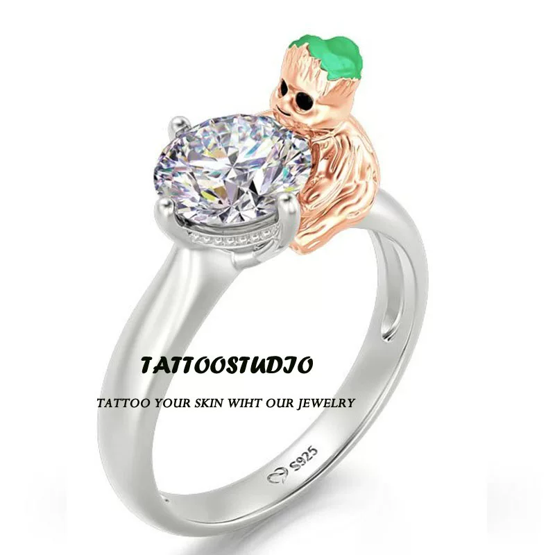 Copper cute ring, stone inlay with zircon, halloween, for beloved, punk style, on index finger