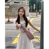 Белая спортивная рубашка, юбка для отдыха, комплект, открытые плечи