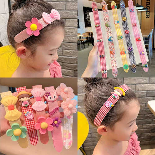 Трикотажный детский ободок на липучке, мультяшная челка, детские шпильки для волос, повязка на голову, аксессуар для волос