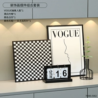 Абстрактное лицо VOGUE + черно-белый квадрат + черный календарь + черная ваза + одиночный лист эвкалипта