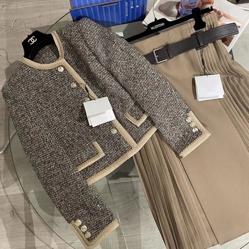 Ретро плетеное дизайнерское пальто, французский ретро стиль, подходит для подростков, в стиле Шанель