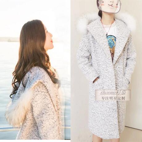 如果可以这样爱刘诗诗白考儿明星同款连帽中长款羊毛呢外套大衣女