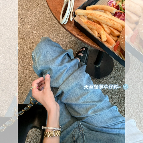 Ретро джинсы, весенние тонкие штаны, свободный прямой крой, по фигуре