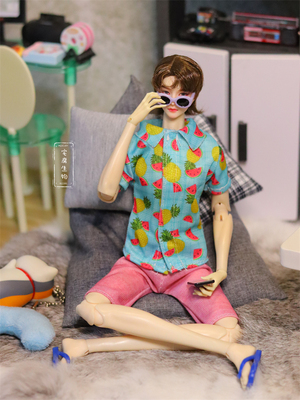 taobao agent Summer beach pink shirt men's clothing set human character slippers 1/6bjd special OB27 Prince Yuga Kenzi