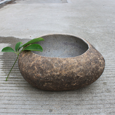 鹅卵石石雕养鱼池鱼缸天然鹅卵石鱼缸室内外养鱼缸石头养鱼盆摆件