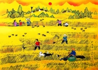 Shoju Gaizai сельский вырешенный мотор летний урожай карты в эпоху сельскохозяйственной эры Чжан Циньи, размер картины фермеров 52x38см
