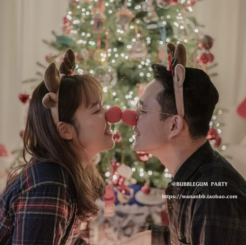 Корейский ins Рождественская атмосфера композиция пара реквизит для фотосессии красный нос латте арт фон украшения праздничные принадлежности