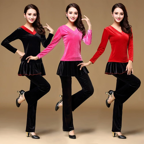 Бархатный комплект, юбка, штаны, демисезонный костюм для взрослых, V-образный вырез, увеличенная толщина