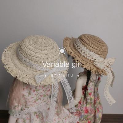 taobao agent 6-point bowknot hat blythe hat BJD straw hat brown straw woven hat