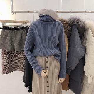 洛洛拉2022冬冬新款高领直筒羊毛混纺套头宽松慵懒毛衣女打底衫