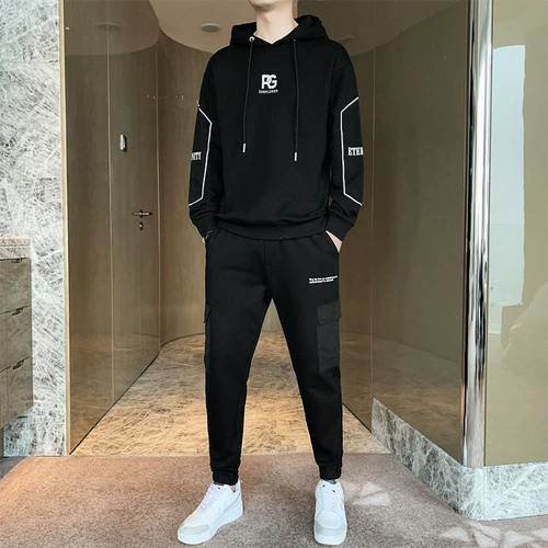 Осенний спортивный костюм, модный лонгслив, толстовка с капюшоном, комплект, в корейском стиле, подходит для подростков