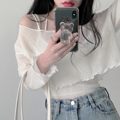 taobao agent Top, UV protection, lifting effect, for girls, round collar, long sleeve