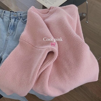 taobao agent Cream cotton sugar powder gentle retro -round neck sweater ins