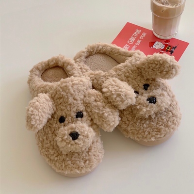taobao agent （special）Winter together ~ Cute puppy slippers Girls' heart plush Baotou home cotton slippers