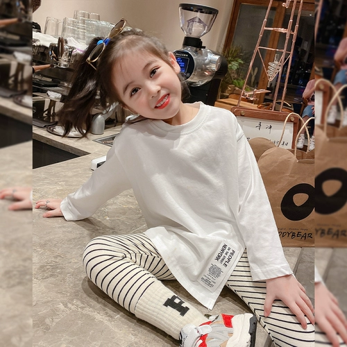 Весенняя детская футболка, базовая толстовка, лонгслив, коллекция 2023, в западном стиле, в корейском стиле, детская одежда