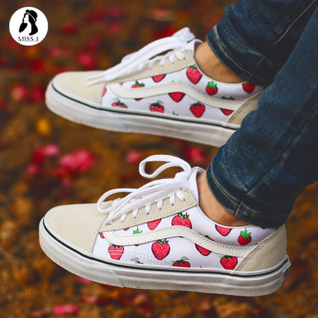 代购vans正品dg草莓图案低帮old skool滑板鞋女鞋vn0003z6iv0