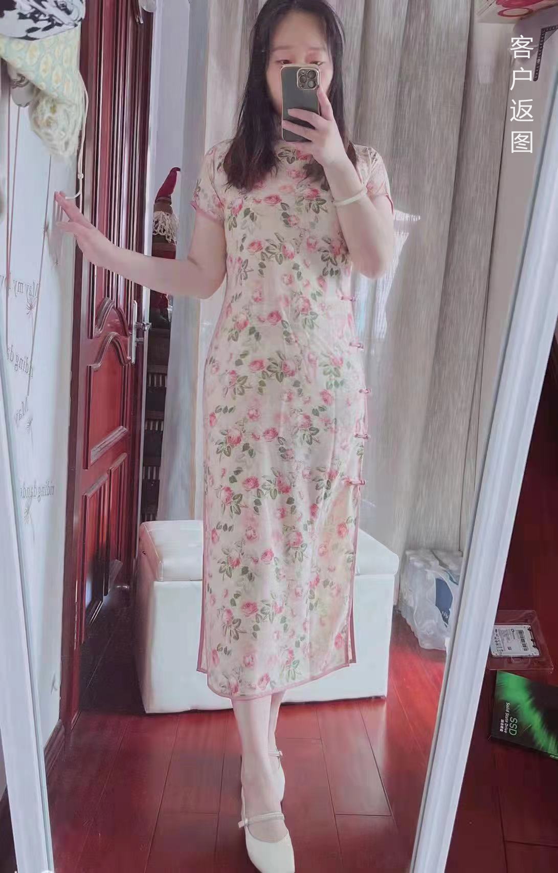 [Internal purchase restrictions] Auntie's short -sleeved cheongsam rose garden normal model 285 yuan extended model 295