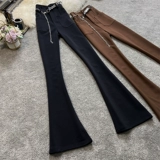 Осенние приталенные штаны, цепь с буквами, ремень для отдыха, универсальные штаны-клёш, высокая талия