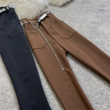 Осенние приталенные штаны, цепь с буквами, ремень для отдыха, универсальные штаны-клёш, высокая талия