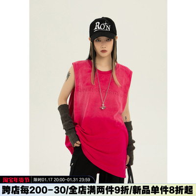 taobao agent Genuine fuchsia T-shirt, red vest, tank top, gradient