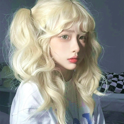 taobao agent Wig, wavy bangs, helmet, Lolita style, internet celebrity, natural look, curls