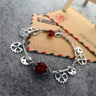 taobao agent Free shipping ancient silver red agate steam peony simplicity gear bracelet wrist chain