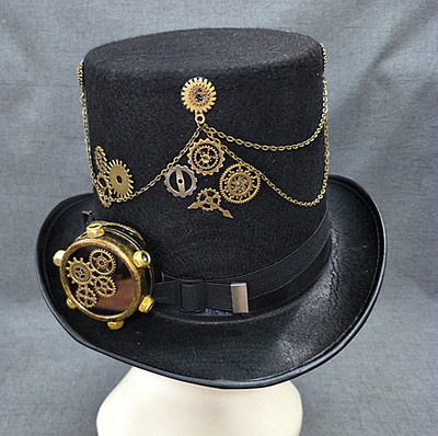 taobao agent Free shipping guy, mainland steam punk black retro single -eyed wind mirror gear gangsters gentleman hat high hat